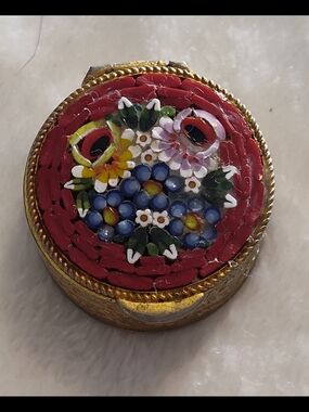 Micro Mosaic Floral Round Red and Blue Trinket Pendant - ITALY